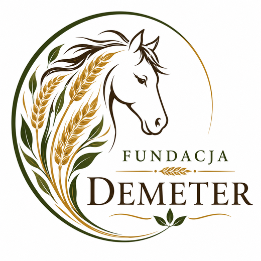 Logo Fundacji Demeter — głowa konia w wieńcu z kłosów